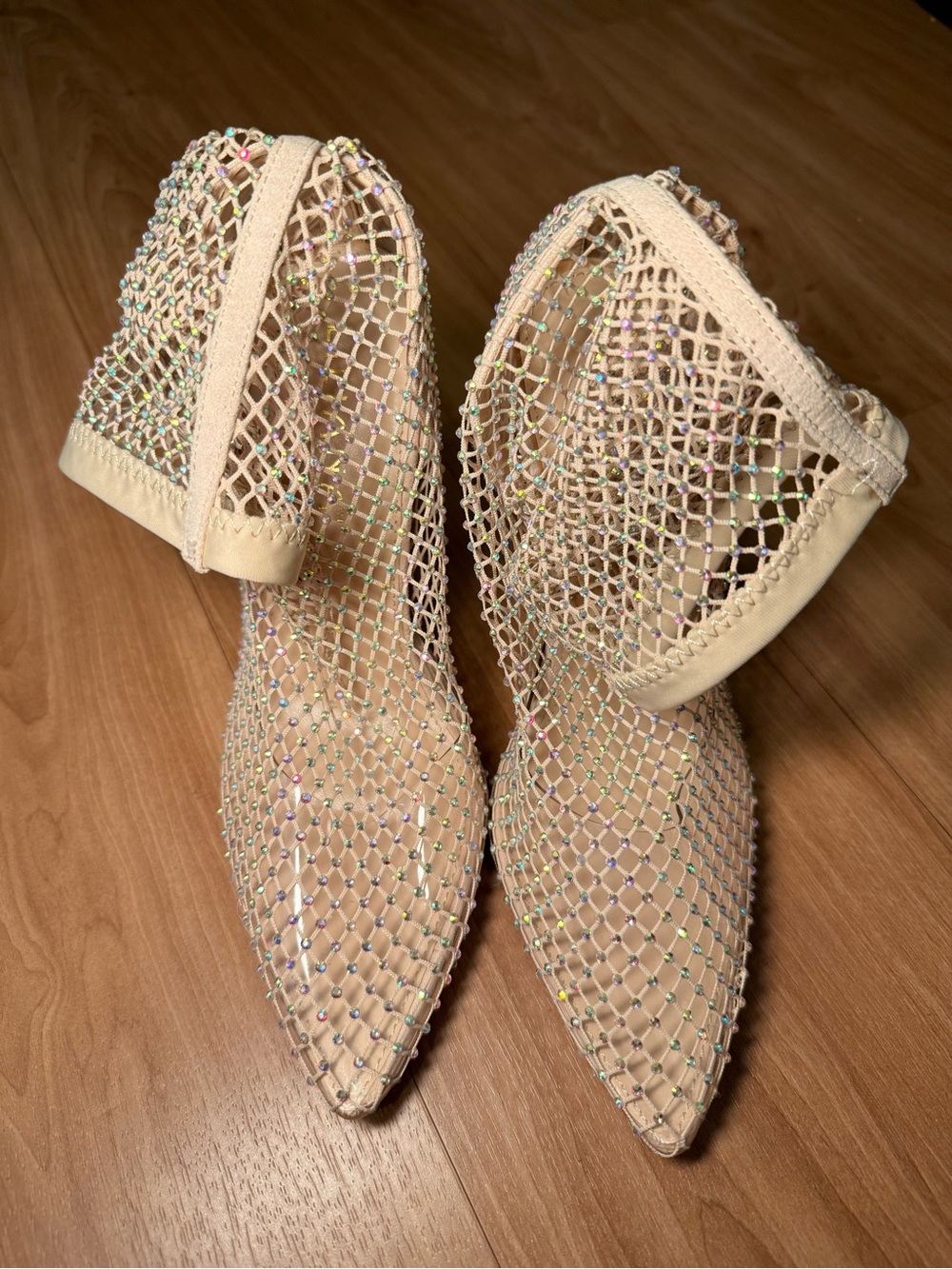 Forever 21 Nude Crystal Mesh Pointed-Toe Heels